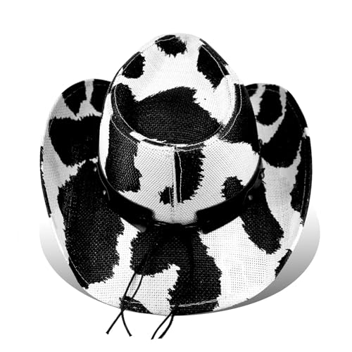 Image of Western Straw Cowboy Hats for Men & Women, Wide Shapeable Brim Cowgirl Sun Hat