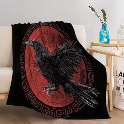 XCQHZYQ Kuscheldecke für Kinder Wikingersymbol Rabe schwarz 200x200 cm Decke Fleecedecke Sofadecke Kinderdecke, Superweiche Flanell Wohndecke Geschenke für Jungen Mädchen – Bild 6