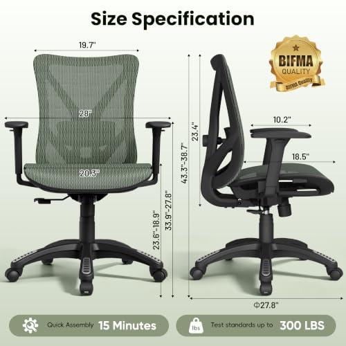 Image of Ergonomic Office Chair, Mesh Computer Desk Chairs with Adjustable Lumbar Support, 3D Armrests, Tilt Function, Comfy Wide Seat, Swivel Executive Work Task Chair for Company and Home