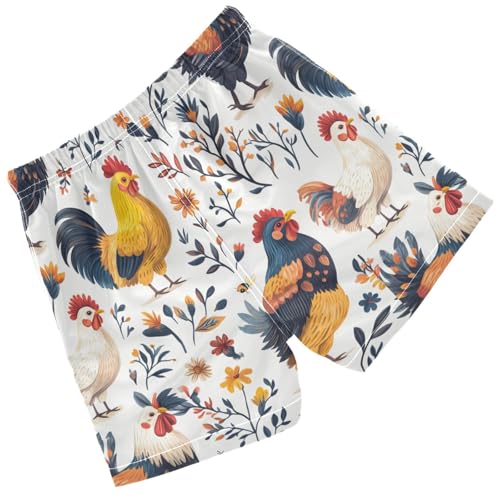 Pigsaly Boys' Swim Board Shorts Yellow Flower Colorful Roosters Boy's Swim Trunks Kids Swimwear 4T2