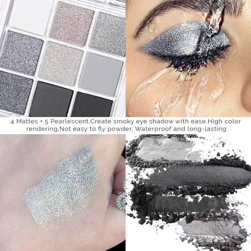 evpct 9 Colors Black Smokey Grey Gray Silver Glitter Shimmer Eye Shadow Makeu...