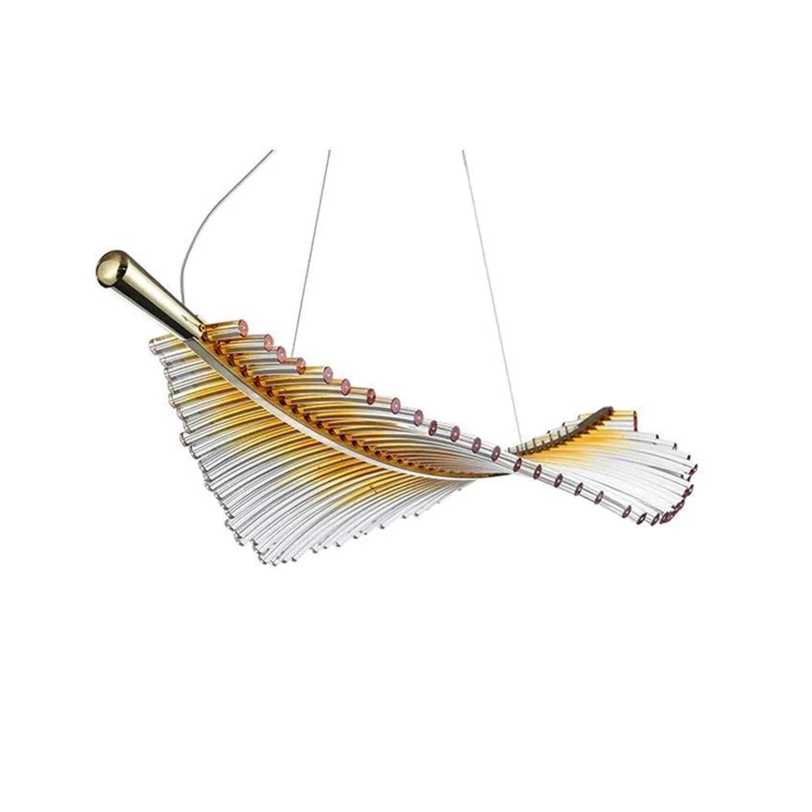 Lámpara de araña LED de Lujo con diseño de Hojas de Cristal y Plumas, iluminación Creativa para escaleras giratorias, Sala de Estar y Comedor (luz cálida, 80 cm de Largo).