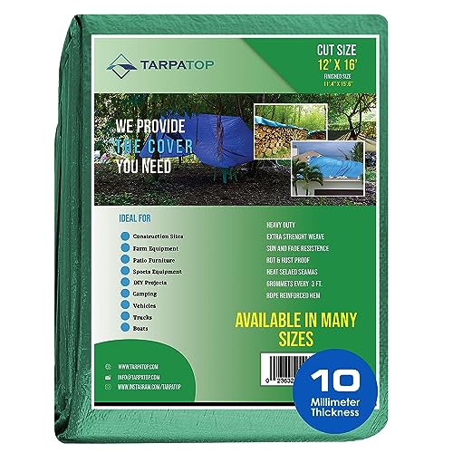 Waterproof Multi-Purpose Poly Tarp – Tarpaulin Protector for Cars, Boats, Construction Contractors, Campers, and Emergency Shelter. Rot, Rust and UV Resistant Protection Sheet (Green, 12X16)