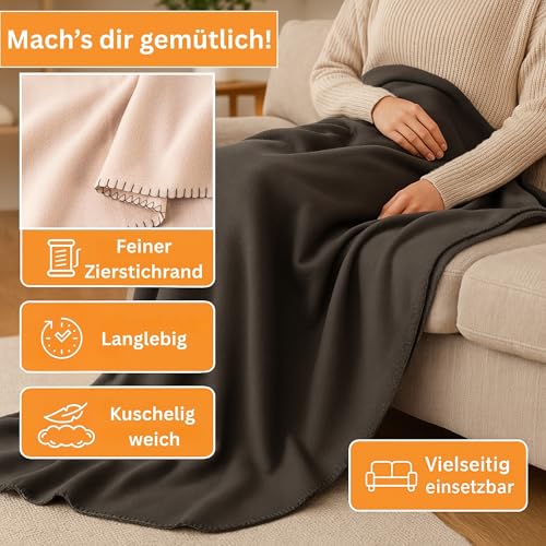 HLKauf Fleecedecke 150x200 cm Kuscheldecke flauschig, knitterarme und atmungsaktive Couchdecke HLKauf-Block (Grau & HLKauf-Block)