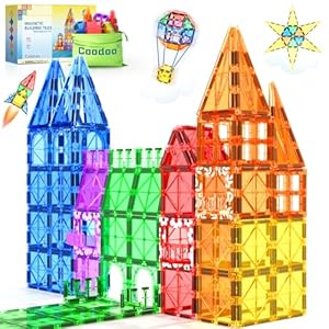 Coodoo 60 PCS Magnetic Building Tiles Kids Toys STEM Magnetic Blocks Sensory Toys Kids Games Magnet Building Toy for Boys and Girls Aged 3+, Kid Brain Development Preschool Kindergarten Toddler Toy