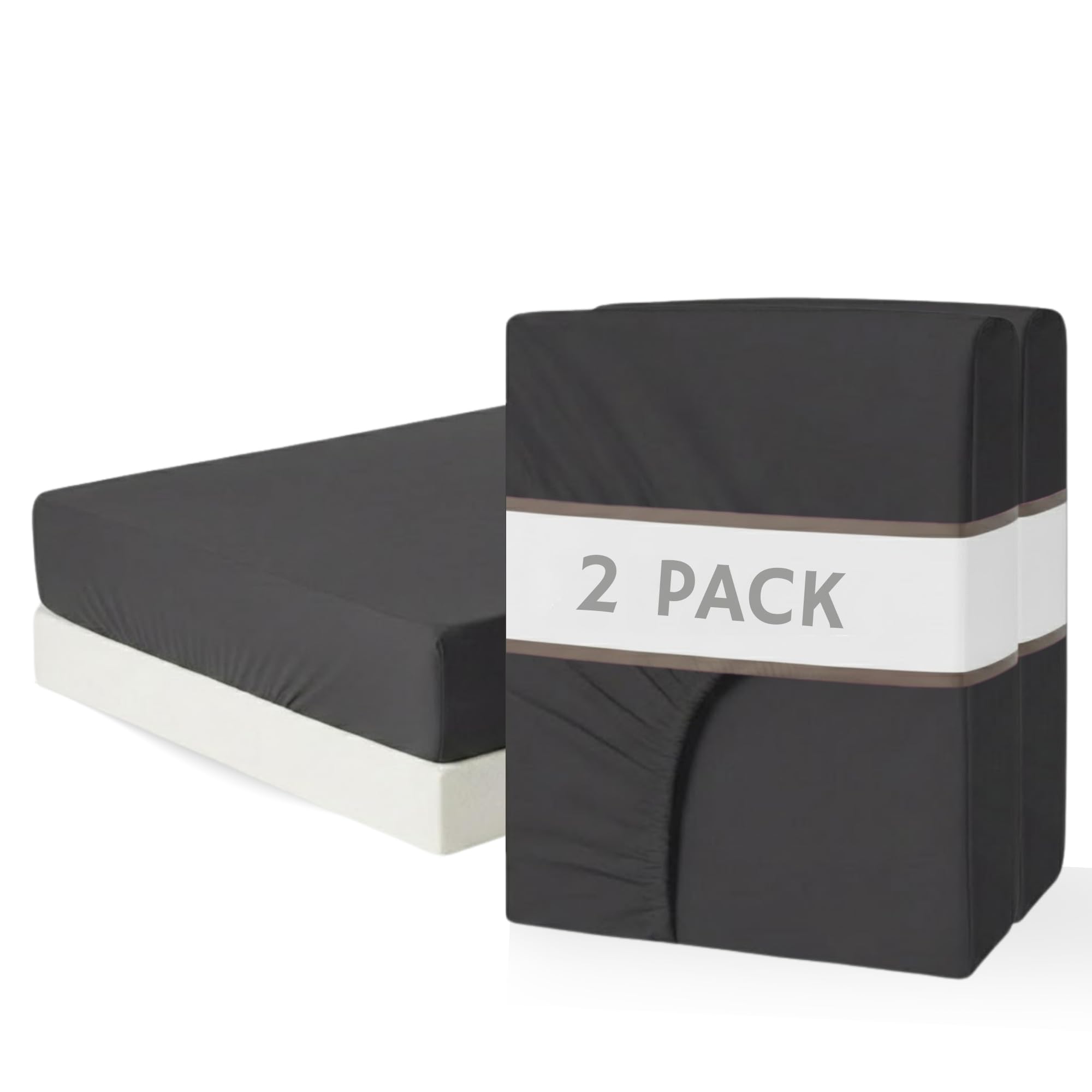 AHS Bedding 2 Pcs Double Fitted sheet, Charcoal Easy Care Brushed Microfibre Bottom Sheet, 11.81″(30cm) Deep Elastic Corners, Soft Breathable & Washable Bedsheet — image 1