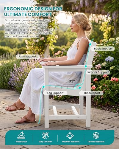 Image of SERWALL 59 inch HDPE Patio Dining Set for 4, w / 1 Table & 4 Armchairs, White | All Weather Resistant HDPE Dining Sets for Patio, Garden, Backyard