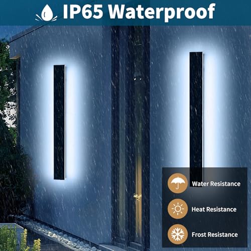 Image of 2 Pack 47.2inch Long Linear Outdoor Wall Light, 6000K Cold White Modern Wall Mounted Sconce, IP65 Waterproof, 42W, Black Exterior Lighting Fixture for Garage, Patio, Porch, Garden