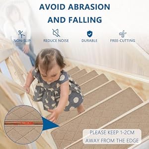 Stairtreadsforwoodenstepsindoor15pack8x30nonslipcarpetstairtreadswithreusableadhesiveforkidseldersanddogssurfacepolyestertprbackingstairrugsbeige Urban Country Home Decor Stair treads for wooden steps indoor 15 pack 8 x 30 non slip carpet stair treads with reusable adhesive for kids elders and dogs surface polyester tpr backing stair rugs beige urban country home decor