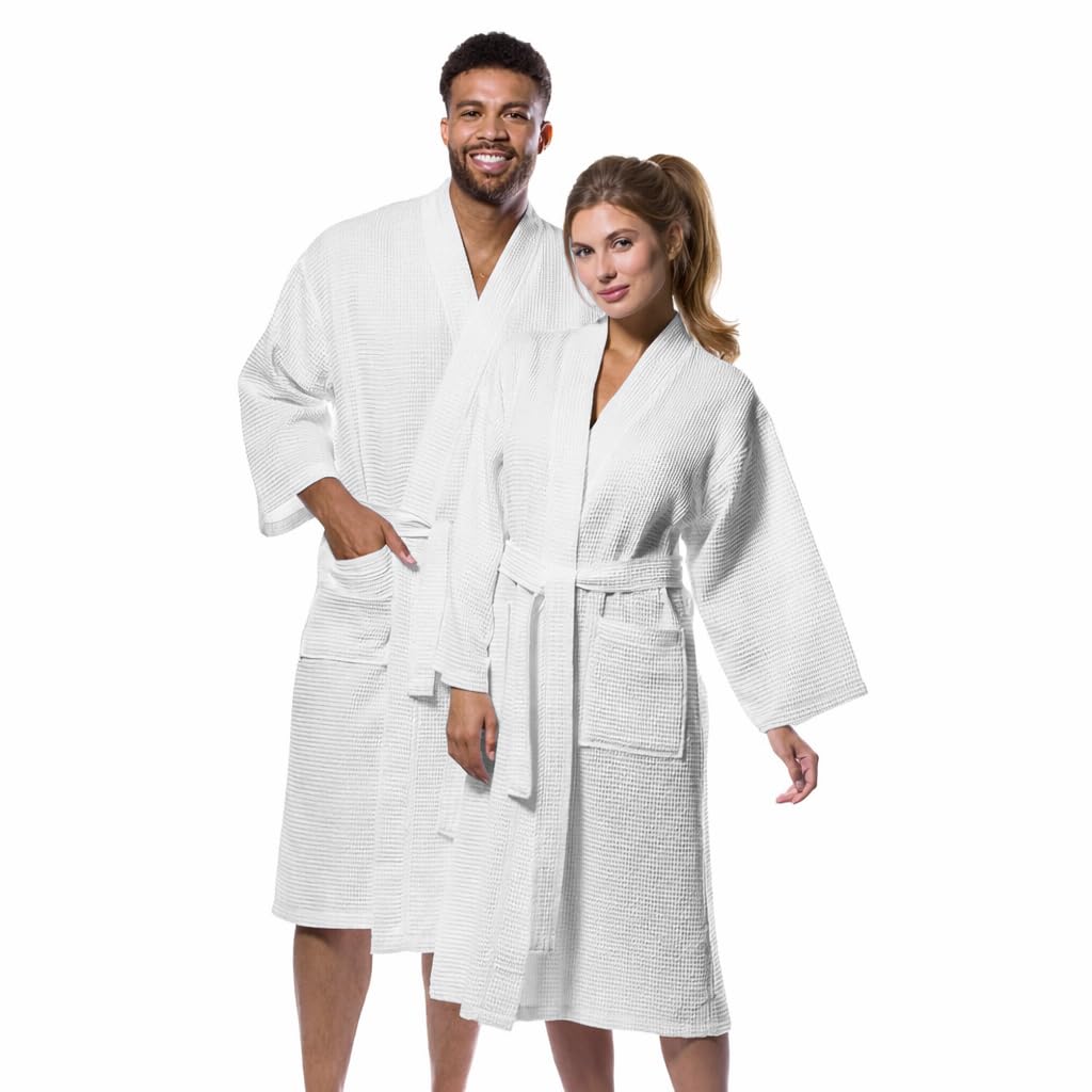 Enchant Home Premia - Pure Cotton | Highly Absorbent| Super Soft | Light Weight| Unisex Waffle Design Bath Robe - White 1