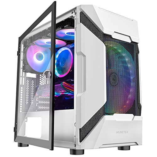 Best Deal MUSETEX MATX (Micro-ATX) Tower 3PCS 120MM ARGB Fans + 1x 200MM ARGB Fan Pre-Installed 2 PCS × USB 3.0 Ports Opening Tempered Glass Panel & Mesh Front Airflow Micro-ATX Gaming PC Case (White,MK7-WN4)