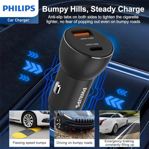 Philips Chargeur Voiture USB AC DLP2521C04 Câble USB C inclus Adaptateur USB C et USB A Sortie Charge rapide - vue 7