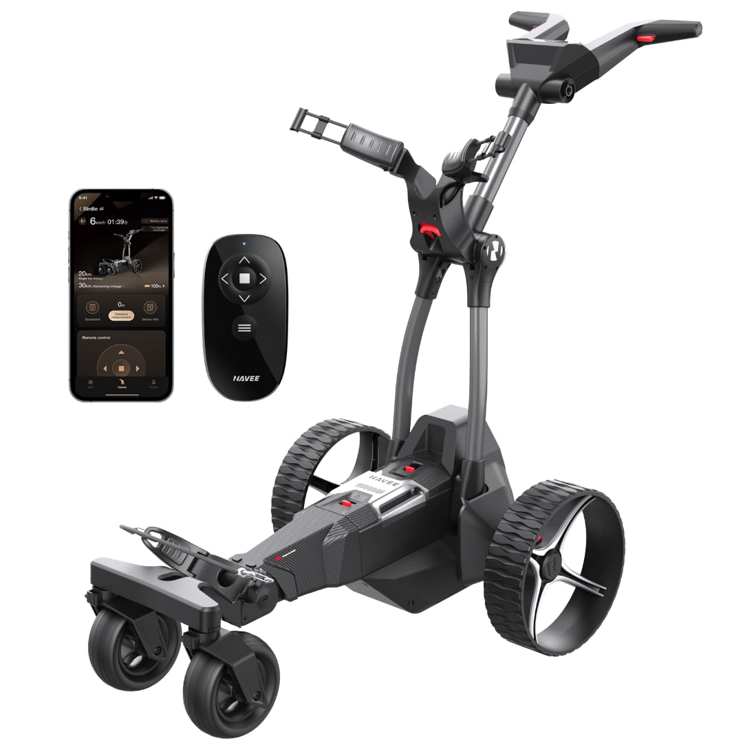 NAVEE Birdie - Carrito de Golf eléctrico con 3 mandos a Distancia, Compacto de un Solo Toque, Motores duales, batería de 220 WH para 36 Agujeros, Sistema de Estabilidad de Ruedas 4+1, Control de