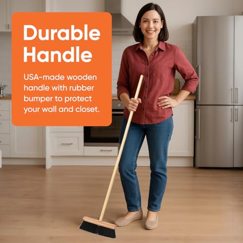 Image of Superio Kitchen Broom Premium Black Tampico Bristles, Wood USA Handle, Heavy Duty Household Broom - Easy Swiping Dust and Wisp, Home, Kitchen Bedroom, Lobby, Floors and Corners