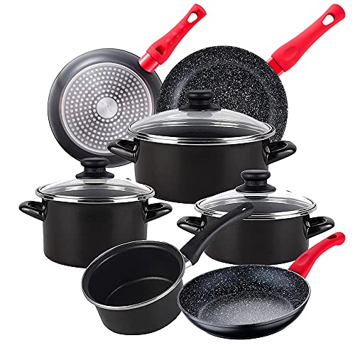 Magefesa Bateria de cocina 7 piezas MAGEFESA Kenia de acero vitrificado con juego de sartenes (20/24/28 cm) Energy de aluminio forjado