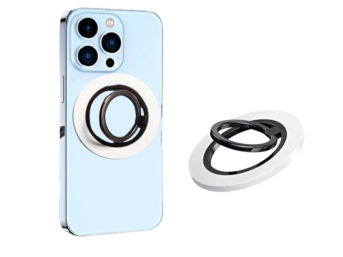 Magnetic Phone Ring Holder, Rotatable Anti-Slip Finger Grip Stand for Mobile Phones & Tablets,Mag Safe, iPhone 16-12 Series Compatible, Strong Magnetic Force, Ring Grip, (white)