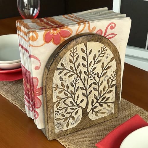 EARTHLY HOME Wooden Tree Design Napkin Holder, Bar Napkin Holder for Tables, Flat Tableware Tissue Holder, Farmhouse Napkin Dispenser, Kitchen Bathroom Bedroom Countertop, Style 3