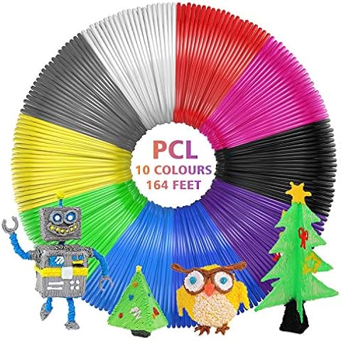 3D Printing Pen Filament, Gvoo 10 Colours PCL 3D Pen Printing Material Refills 1.75mm/5m (Total 50m/164ft) for Intelligent 3D Pen Cover