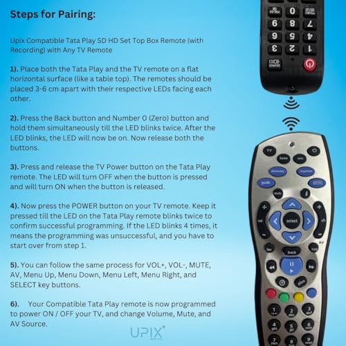 Image of Upix DTH Remote No. 434, Compatible /Replacement for Tata Sky SD /HD /HD+ /4K DTH Set Top Box Remote Control (Pairing Required to Sync TV Functions)