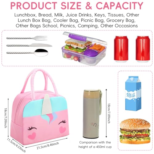 Image of Zibuyu Nylon Lunch Bag for School Kids Girls, 3D Unicorn Design (Pink) | Thick Aluminum Foil Insulated Portable Tiffin Bag with Hot & Cold Storage for Office, School, Picnic(23X14X19 Cm /500 Ml)
