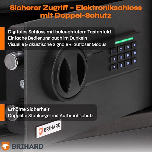 Brihard Business Digitaler Tresor mit Zahlencode 40x36x36cm & Feuerfeste Dokumententasche, 48L Stahl Safe für Zuhause oder Büro mit Herausnehmbarer Ablage- für Geld, Dokumente & Mehr-4