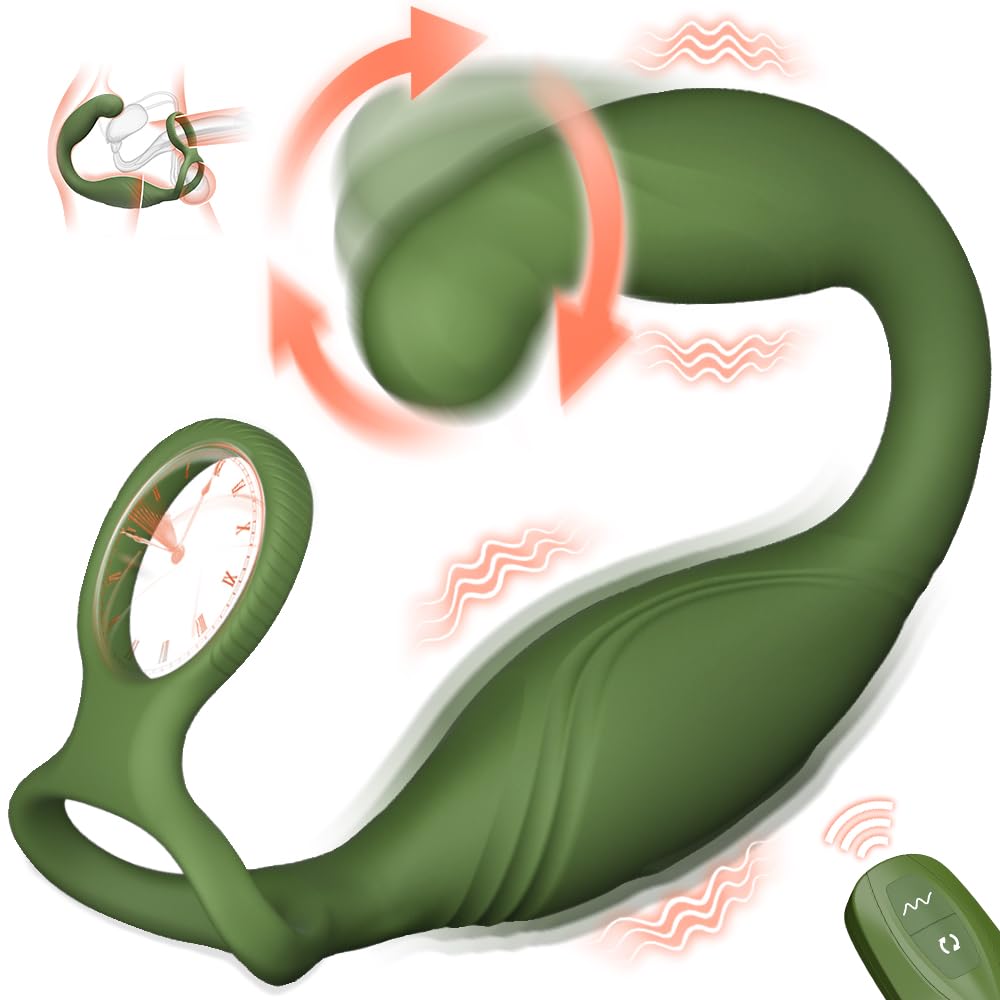 Rotating Anal Vibrator Prostate Massager Sex Toys, Vibrating Butt Plug C-Shaped Adult Anal Toys for Men with Dual Silicone Cock Rings, Remote Control Anal Butt Plug Couple Vibrators for Male Sex Toys