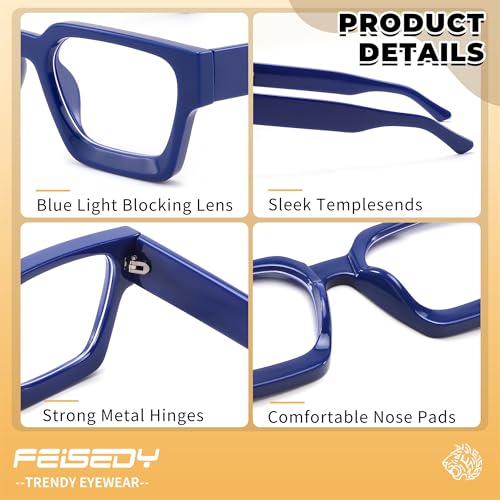 Image of FEISEDY Retro Blue Light Blocking Glasses for Women Men 90s Classic Rectangle Frame Thick Chic Computer Eyeglasses B2383R