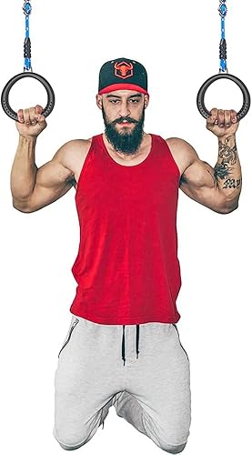 Vista 9 de SELEWARE Anillos de columpio de trapecio, anillos de gimnasia antideslizantes con cuerdas ajustables para gimnasio en casa, patio de recreo, Ninja