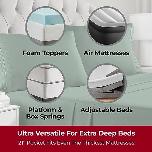 Image of Mellanni Extra Deep King Sheets - 4 PC Iconic Collection Bedding | Hotel Luxury, Ultra Soft, Cooling Bed Sheets - Wrinkle, Fade, Stain Resistant (King, Emerald Green)