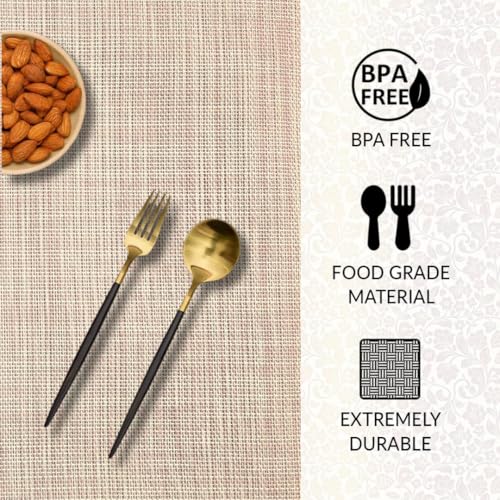 Image of YELONA Placemats for Dining Table - Heat Resistant, Non-Slip & Washable PVC Vinyl Table Mats - Set of 6, 45 x 30 cm (Beige & White)