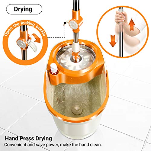 Mastertop Spin Mop And Bucket With Wringer Set, Floor Cleaning System, Easy Wring Foot Pedal, Stainless Steel Mop Handle, 5 Microfiber Refills, 5 Cleaning Clothes, Hardwood Laminate Tiles #TOP3