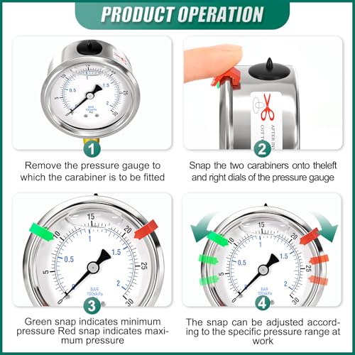 Image of 0-30psi Stainless Steel 1 /4 inch NPT 2.5 inch Dial, Glycerin Liquid Filled Pressure Gauge Lower Mount Designed for Pressure Testing of Water, Oil and Air (with Range Mark Pointer)