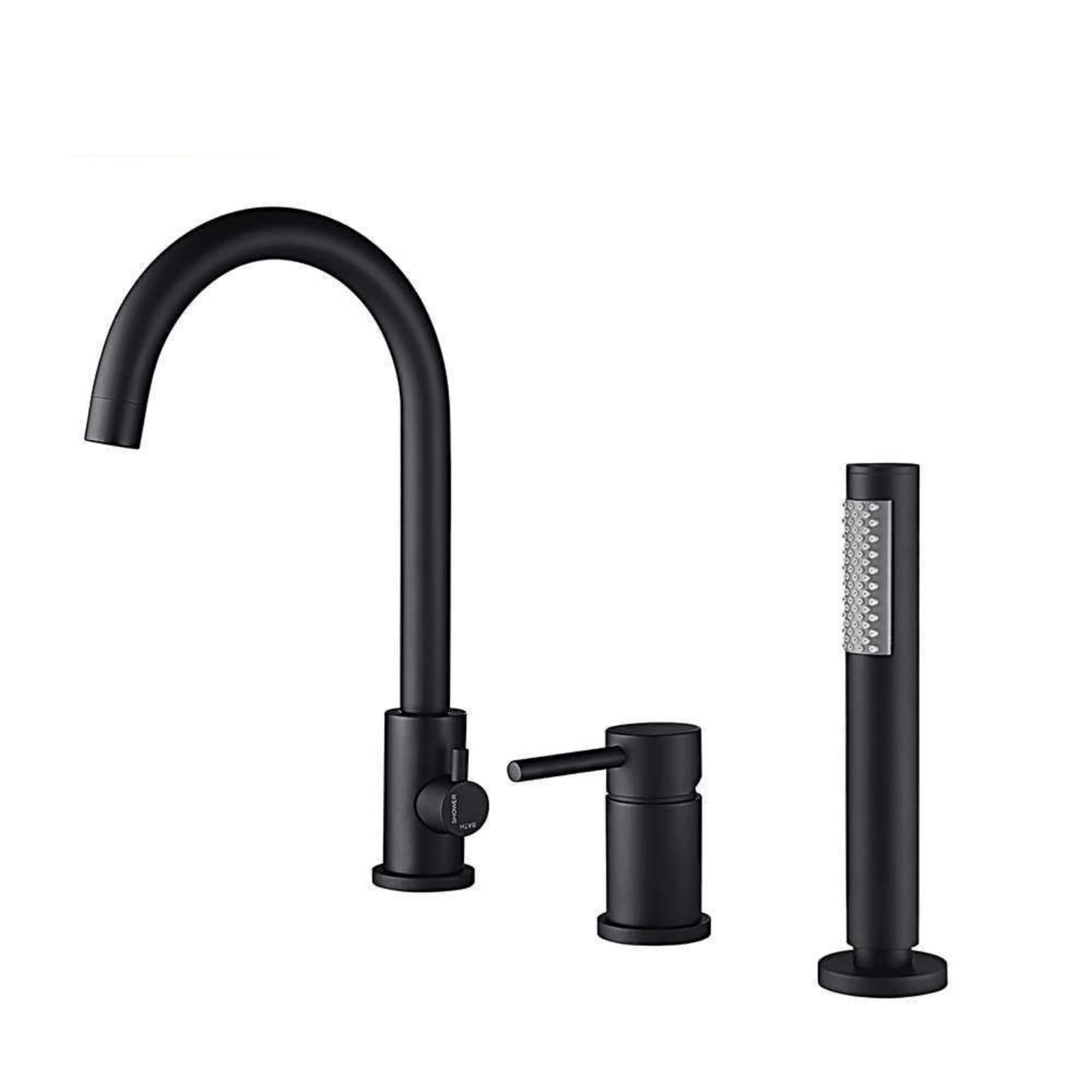 SnamicE Bath Mixer Taps with Shower Black 3 Hole Bath Taps 360 Swivel Tap Bath Tub Mixer Tap with Shower Head for Bath Taps,Black
