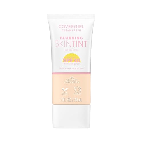 COVERGIRL Clean Fresh Tinte para piel con efecto difuminado con SPF 30, 400 Fair Warm, base líquida, acabado suave mate, suaviza, ilumina, difumina