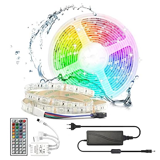 Arotelicht 5M LED-remsa RGB LED-remsor 12V light strip light chain dimbar SMD5050 300LEDs självhäftande IP65 vattentät färgbyte med IR-fjärrkontroll och strömförsörjning för hem, rum, fest