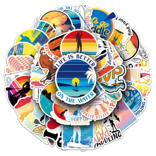 50PCS Stand Up Paddle Board Stickers Pack for Water Sports Fans Teens and Adults, SUP Paddling Theme Matte Vinyl Decals for Laptop Water Bottle Journal Scrapbook Travel Gear(colours-C13)