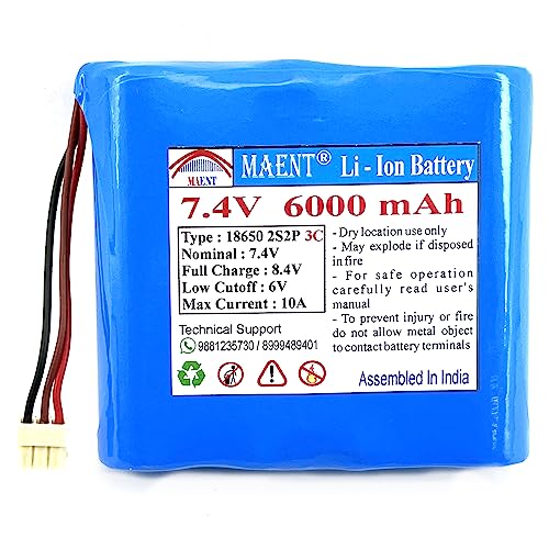 Image of MAENT 7.4V 18650 Lithium ion Rechargeable Battery 2S2P 2 Wire 5264 POS 8.4V for Electronics Toys Lighting Equipment POS Swipe Machine - 3C Rated (3 Pin POS Connector, 6000 mah)