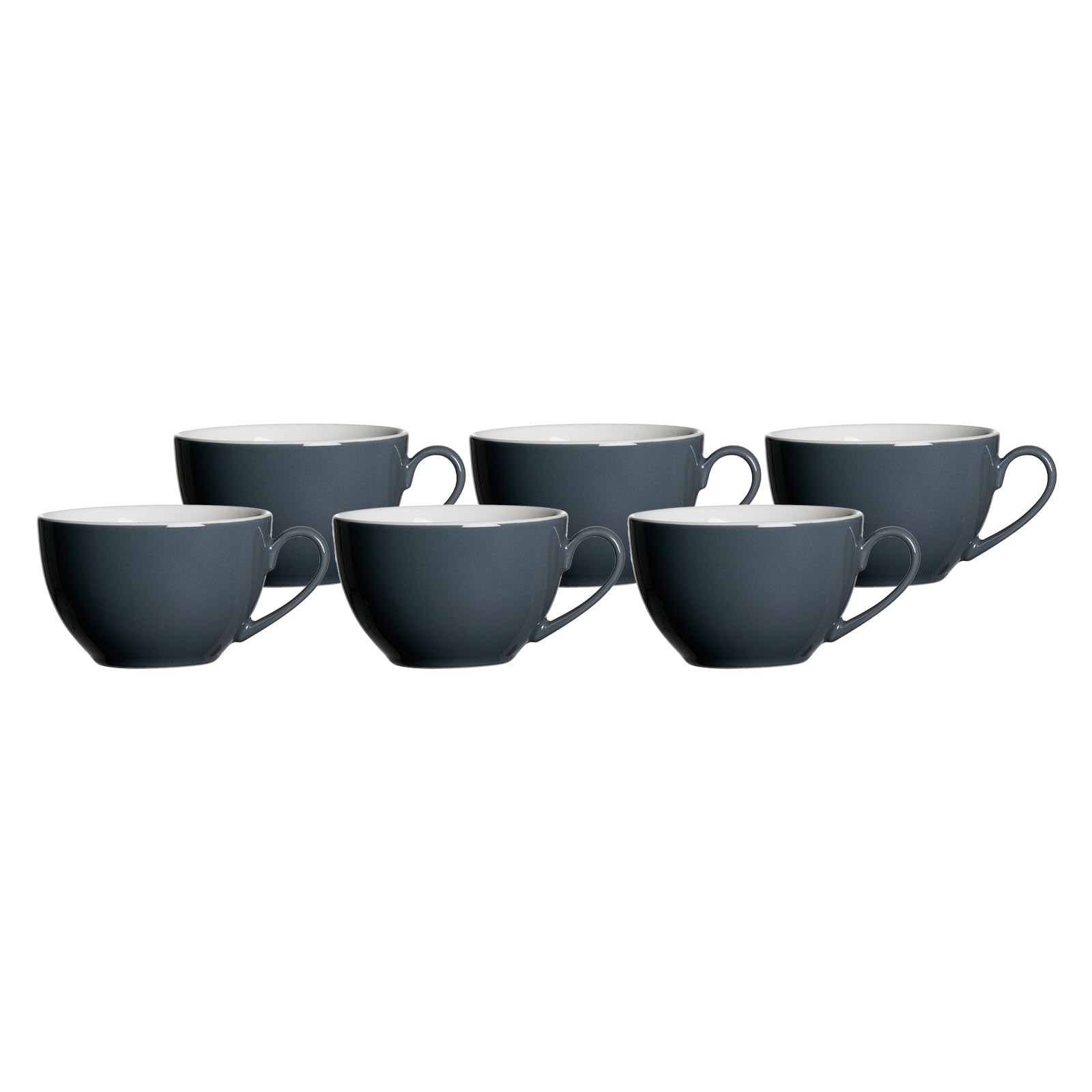 Ritzenhoff & Breker Doppio Kaffeetassen, 6er Set, Kaffee Obertassen mit farbigem Rand, Teetassen für buntes Mix & Match, Porzellan, Anthrazit, 200 ml, 430189