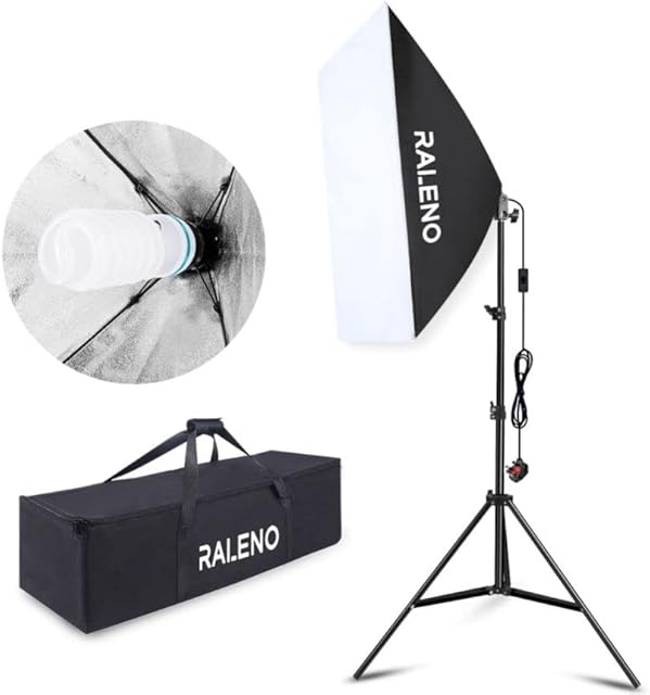 RALENO Softbox Photography Lighting, Soft light for Studio, Portrait Photography and YouTube Video, Soft Box with Adjustable Lamp Stand and Portable Bag