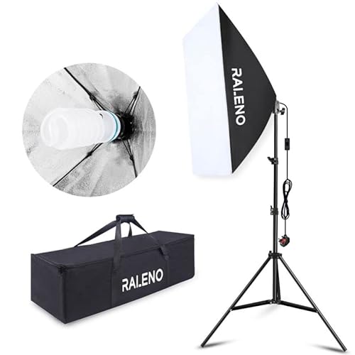 RALENO Softbox Photography Lighting, Soft light for Studio, Portrait Photography and YouTube Video, Soft Box with Adjustable Lamp Stand and Portable Bag
