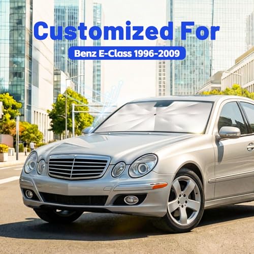 Image of Car Windshield Sun Shade for Mercedes-Benz E-Class 1996-2009 - Reflective Coated Fabric Sunshade Umbrella for Front Window, UV Protection Heat Shield Sun Blocker Heat Reflector, 1:1 Exact Fit