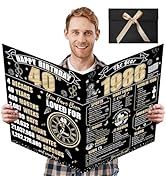 Turypaty Large 40th Birthday Card With Envelope for Men Women, 1986 Black Gold Happy 40th Birthda...