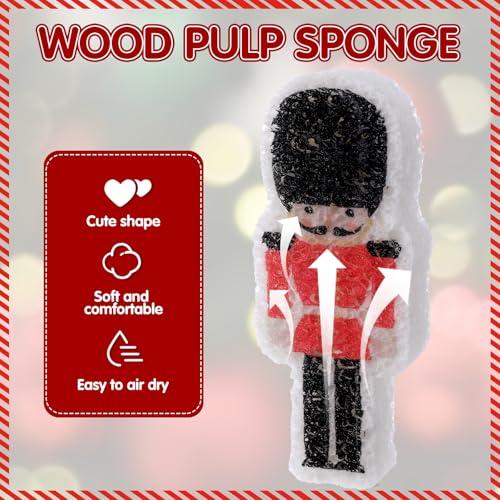 Image of Layhit 12 Pcs Christmas Dish Sponges Cute Kitchen Non Scratch Scrub Sink Sponges Wood Pulp Reusable Household Cleaning Cloth for Kitchen Dishes Furniture(Nutcracker)