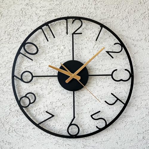 Image of Wall Clock Stylish Metal Analog Wall Clock for Living Room, Bedroom, Office, Kitchen, Home and Hall | Antique Fancy Big Size Modern Wall Watch (Black(DA-212), 40 CM)