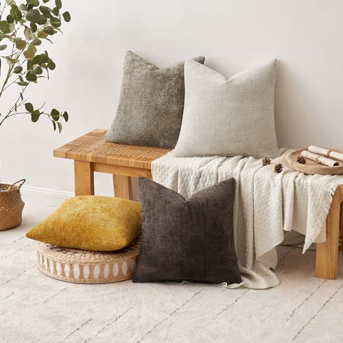 Image of MIULEE Pack of 4 Couch Throw Pillow Covers 18x18 Inch Neutral Gold /Brown Soft Decorative Chenille Pillow Covers Farmhouse Accent Cushion Covers for Boho Home Decor Sofa Bedroom Living Room