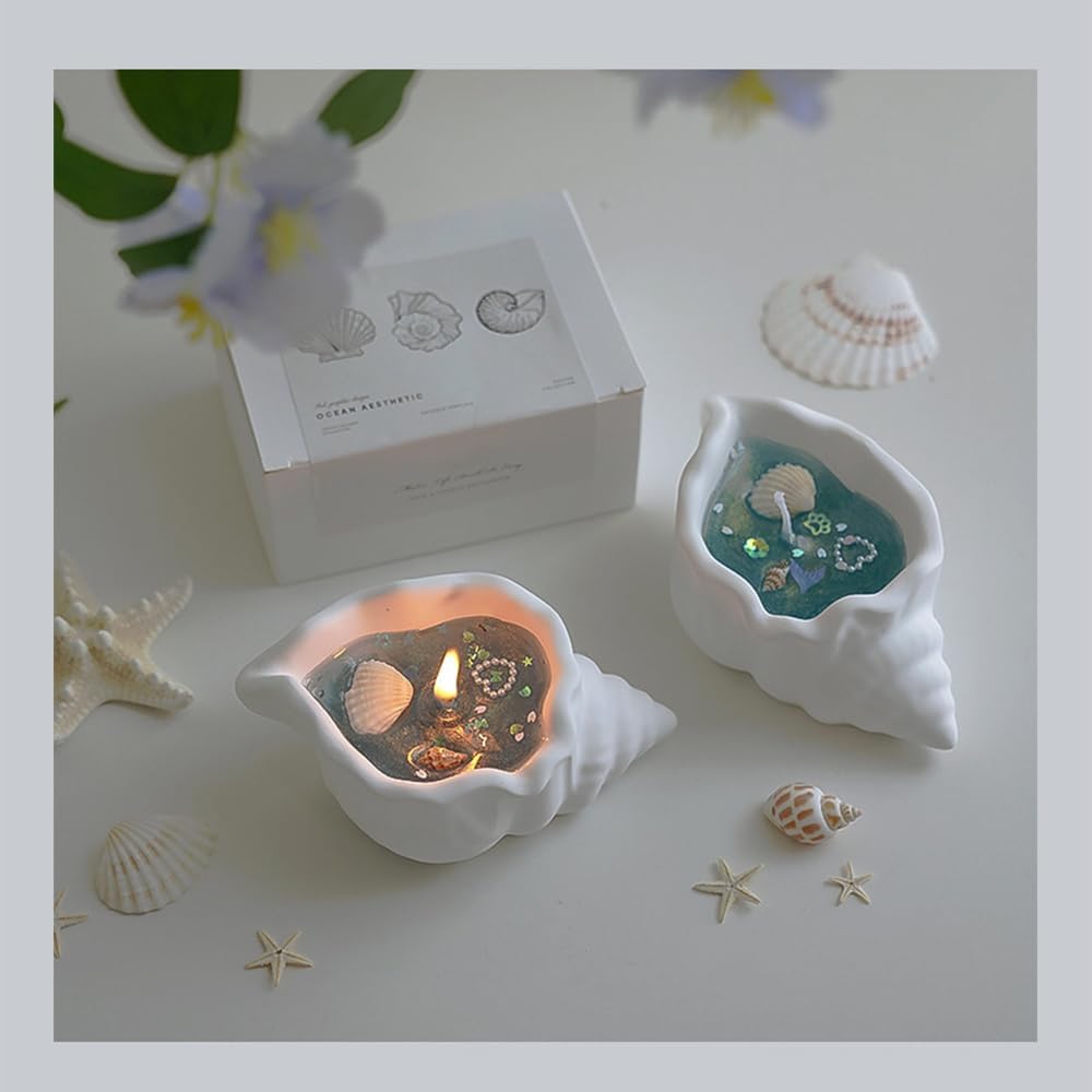 Ocean Aesthetic Shell-Shaped Gel Candle, Conch and Scallop Design, Decorative Ocean Theme, Conch Scented Candles, Fragrance Gifts, Handcrafted Vreative Ornaments (Colorful（4Pcs）)