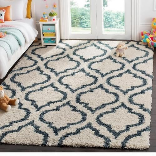 Image of Carpet for Hallway, Kitchen, and Modern Interiors, Cozy Shag Runner for Living Room, Entryway & Office Decor Size 4x6 feet Ivory Blue iii