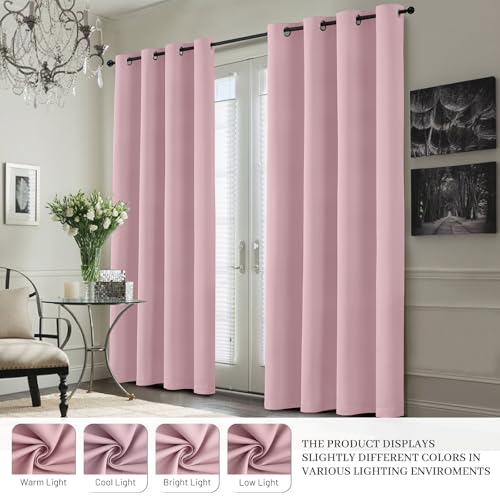 Image of Yakamok Pink 100% Blackout Curtains 63 Inches Long for Bedroom 40 inch Wide | Blackout Curtain Panels for Bedroom, 2 Thick Layers Grommet Top Thermal Insulated Drapes with White Back for Living Room