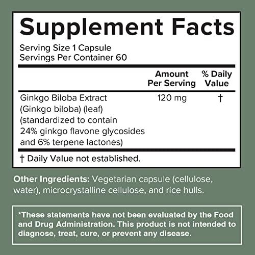 Prominent Nutrition Ginkgo Biloba 120Mg - Herbal Supplements For Focus - Ginkgo Biloba Leaf Extract, Memory Aid Supplements - Vegan, Non-Gmo, Gluten-Free, Soy-Free, 60 Vegetarian Capsules #TOP6
