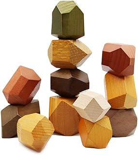 TITAKING Natural Wooden Blocks Colored Wooden Stones Stacking Game Educational Puzzle Preschool Toy (Large Size (12PCS))